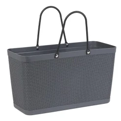 Gifi Rangement|Panière plastique gris effet tressé anses noires