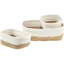 Gifi Rangement|Panière rectangulaire coton et jacinthe blanc et naturel x3