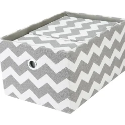 Gifi Rangement|Panière rectangulaire imprimé zig zap gris blanc x3