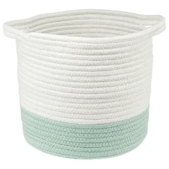 Gifi Rangement|Panière ronde bicolore en coton vert et blanc Ø25xH.23 cm