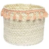Gifi Rangement|Panière ronde en jonc naturel avec pompons orange Ø19 cm
