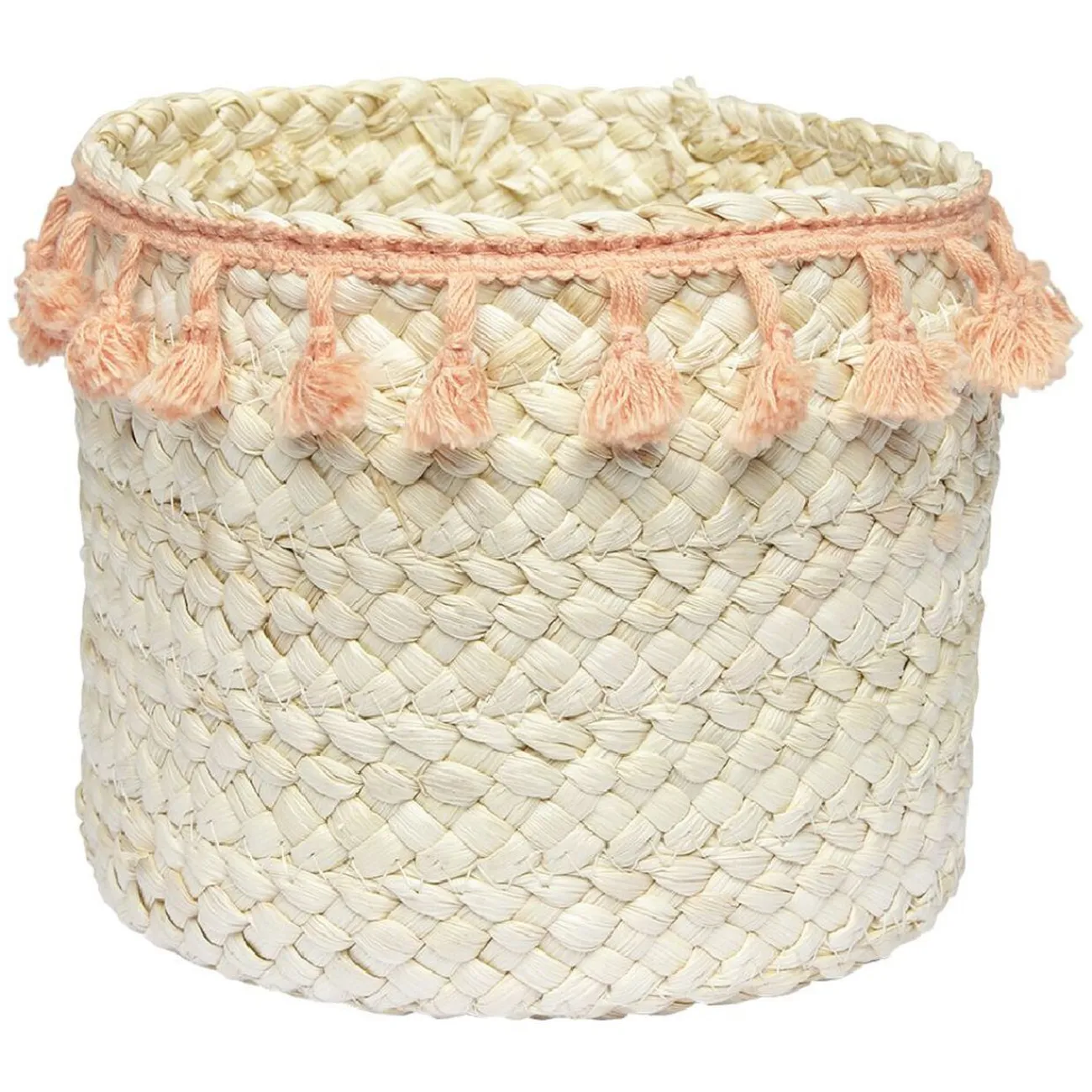 Gifi Rangement|Panière ronde en jonc naturel avec pompons orange Ø19 cm
