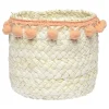 Gifi Rangement|Panière ronde en jonc naturel avec pompons orange Ø16 cm