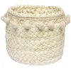 Gifi Rangement|Panière ronde en jonc naturel avec pompons rose Ø16 cm