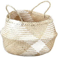 Gifi Rangement|Panière ronde jonc de mer naturel et blanc