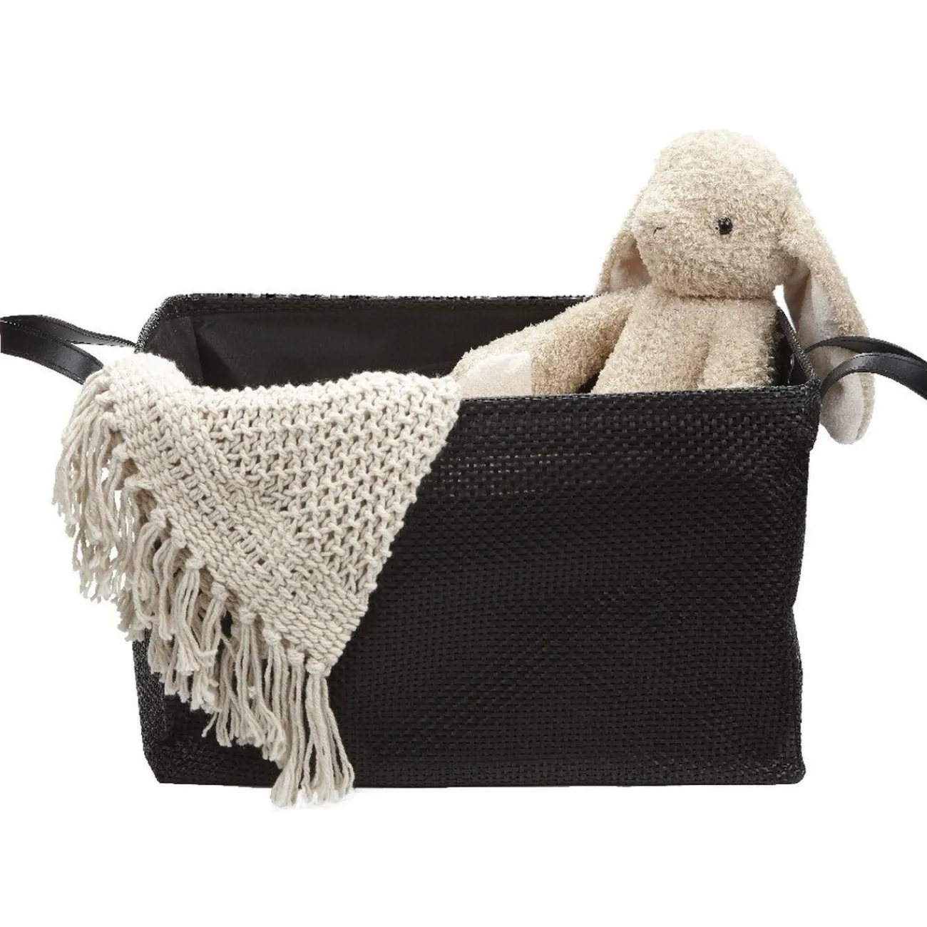 Gifi Rangement|Panière textilène pliable avec anses simili cuir noir L40 cm
