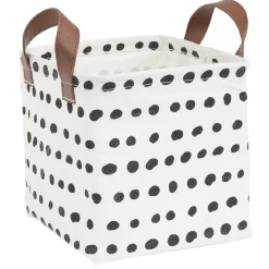 Gifi Rangement|Panière tissu carrée avec anse motif pois noir et blanc 20x20x20cm