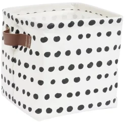 Gifi Rangement|Panière tissu carrée avec poignée motif pois noir et blanc 20x20x20cm