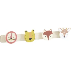 Gifi Rangement|Patère bois tête d'animaux pour enfant 4 crochets 55x8,5xH4,8cm