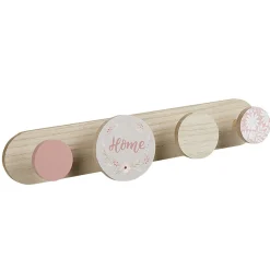 Gifi Rangement|Patère déco murale 4 crochets motif floral naturel et rose