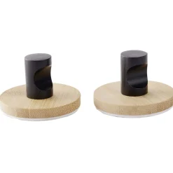 Gifi Rangement|Patère murale ronde bambou et métal Ø5cm x2