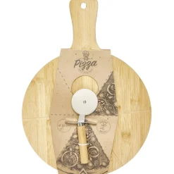 New Gifi Planche à découper 6 parts en bambou Ø32cm avec roulette à pizza
