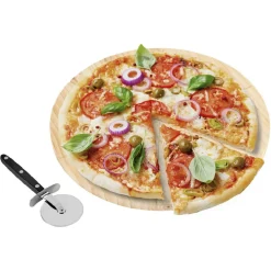 Hot Gifi Planche ronde en bois et roulette à pizza