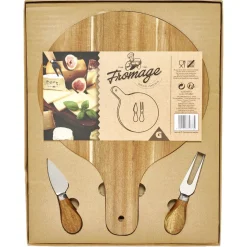 Hot Gifi Planche à servir en bambou Ø25cm avec accessoires pour fromage x2