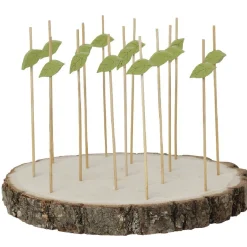 Best Gifi Planche support à pics apéritifs ronde en bois déco feuille