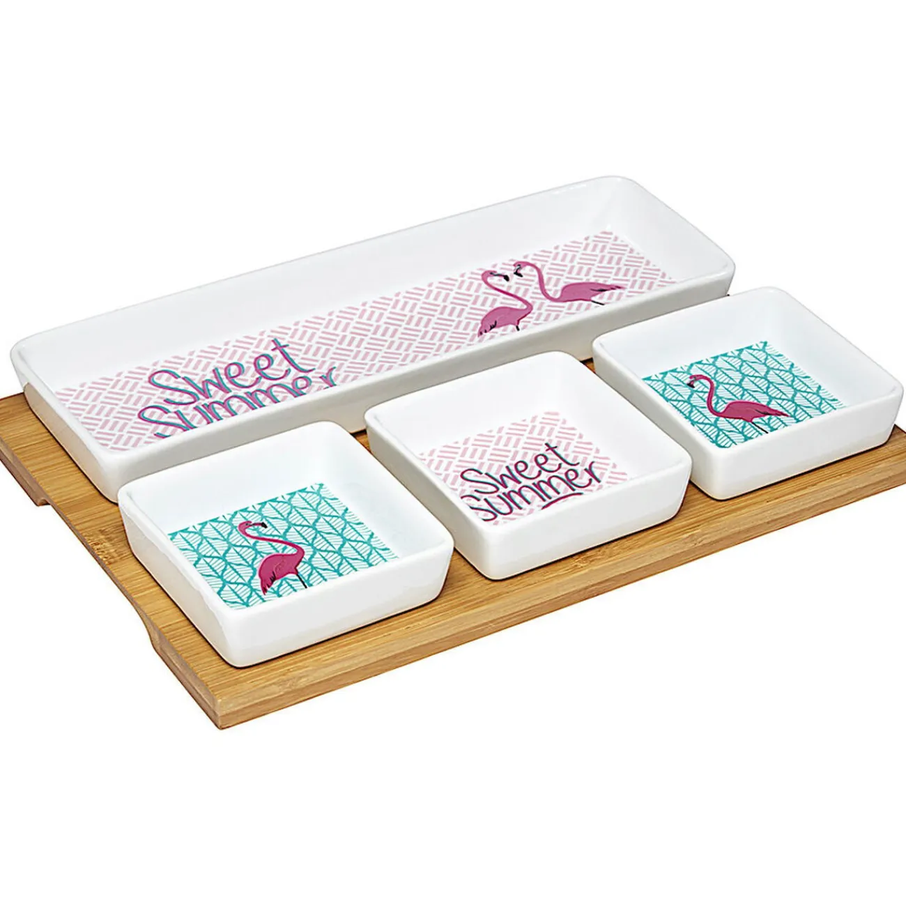 Sale Gifi Plateau + 4 coupelles motif flamant rose