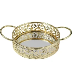 Sale Gifi Plateau déco dorée fond en verre avec poignées