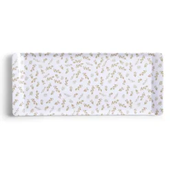 Sale Gifi Plateau de service rectangulaire mélaminé blanc motif feuillage doré 18x37,5cm