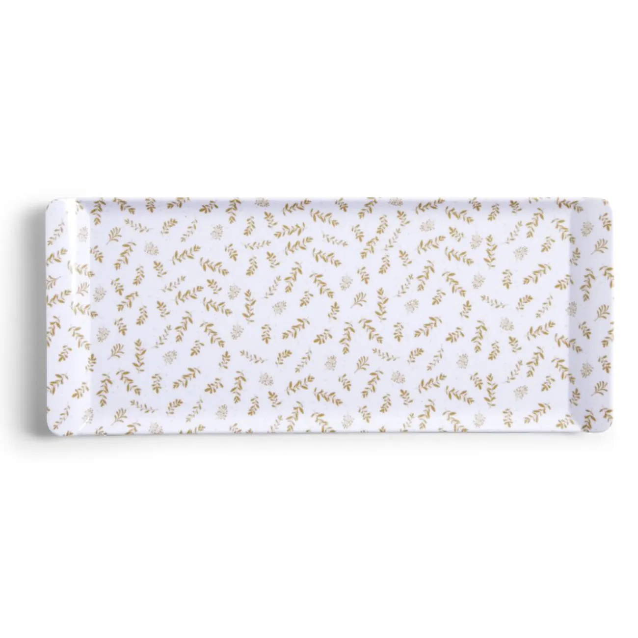 Sale Gifi Plateau de service rectangulaire mélaminé blanc motif feuillage doré 18x37,5cm