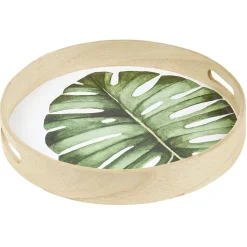 Outlet Gifi Plateau de service rond en bois motif feuille