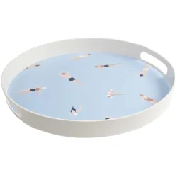 Outlet Gifi Plateau rond bleu et blanc motif nageur - plastique Ø34,5xH4cm