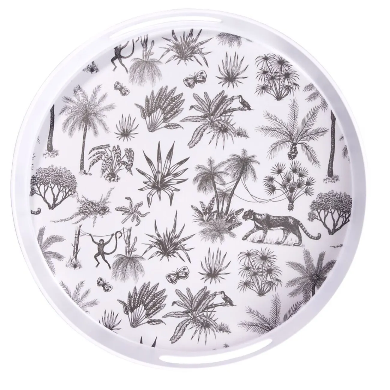 Best Gifi Plateau rond mélaminé motif savane blanc et noir Ø34,5xH5cm