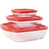 Discount Gifi Plat en verre transparent Ôcuisine avec couvercle rouge x3
