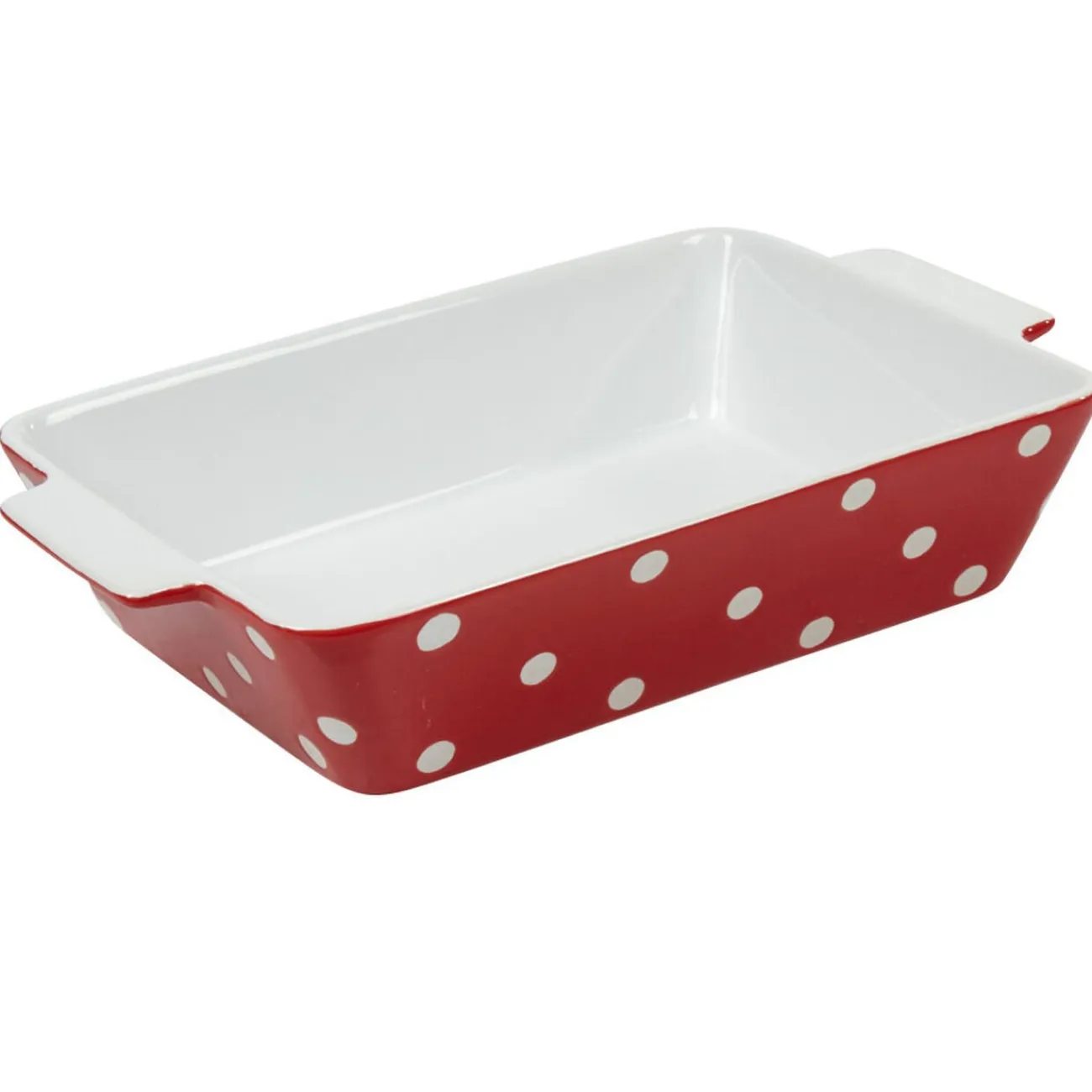 Discount Gifi Plat à four rectangulaire rouge à pois blancs