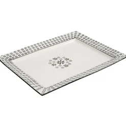 Outlet Gifi Plat à servir blanc et noir Jaya bohème