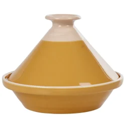 Hot Gifi Plat à tajine en faïence jaune moutarde et blanc ivoire