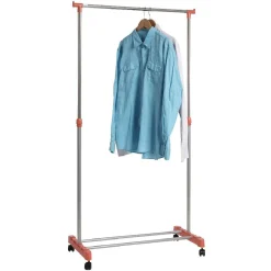 Gifi Rangement|Portant vêtements sur roulettes corail et gris