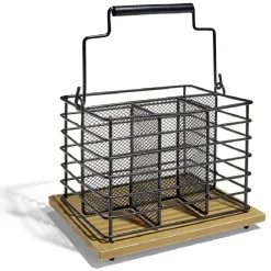 Gifi Porte couverts fer noir et bois marron 17,5x14x12cm