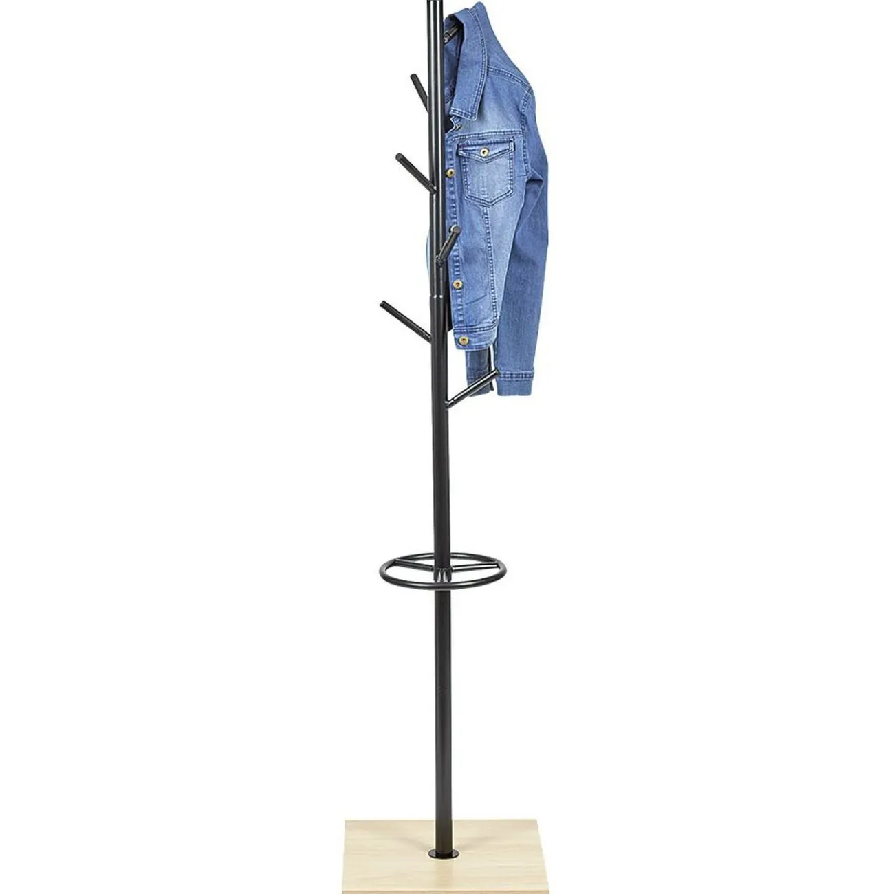 Gifi Rangement|Porte-manteaux en métal noir avec socle en bois