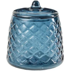 Gifi Aménagement Salle De Bain^Pot à coton en verre transparent bleu