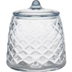 Gifi Aménagement Salle De Bain^Pot à coton verre bleu Ø10xH12cm