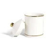 Clearance Gifi Pot céramique avec couvercle en blanc et bord doré Ø11,5xH17,5cm