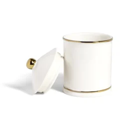 Clearance Gifi Pot céramique avec couvercle en blanc et bord doré Ø11,5xH17,5cm