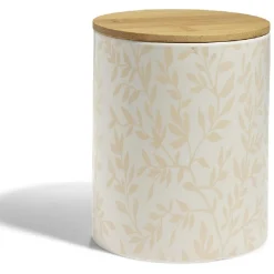 Best Gifi Pot de conservation 1,6L grès motif feuillage couvercle bambou Ø12xH14,5cm