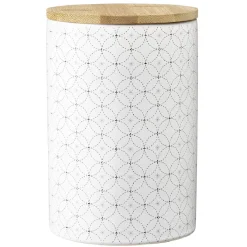 Hot Gifi Pot en céramique blanc à motif gris avec couvercle en bois H14 cm