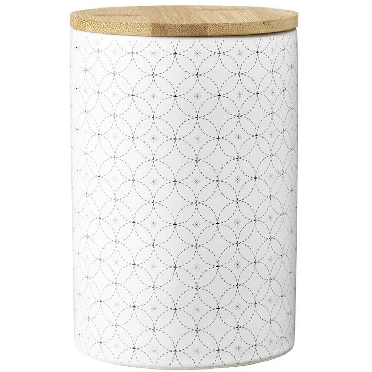 Hot Gifi Pot en céramique blanc à motif gris avec couvercle en bois H14 cm