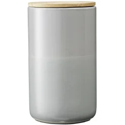 Best Gifi Pot en céramique gris avec couvercle en bois H16,5 cm