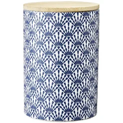 Clearance Gifi Pot en céramique à motif bleu avec couvercle en bois H14 cm