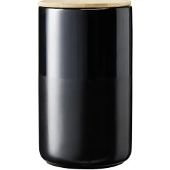 Outlet Gifi Pot en céramique noir avec couvercle en bois H16,5 cm