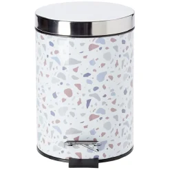 Gifi Aménagement Salle De Bain^Poubelle à pédale motif terrazzo effet granit blanc et bleu 3L
