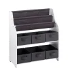 Gifi Rangement|Rangement 2en1 gris et blanc bibliothèque et panière x6