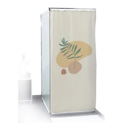 Gifi Equipement Douche^Rideau de douche motif feuille beige et vert 180x200cm 100% polyester