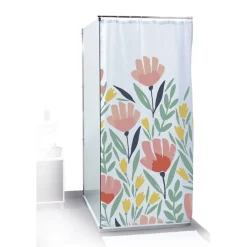 Gifi Equipement Douche^Rideau de douche motif floral et feuillage bleu vert rouge 180x200cm