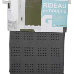 Gifi Aménagement Salle De Bain^Rideau de douche noir motifs carrés sans anneaux