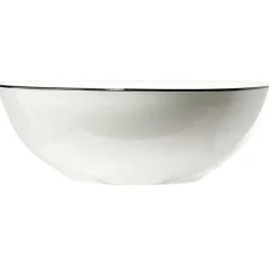Outlet Gifi Saladier bas en porcelaine blanc bord noir type bistrot Ø22,5xH8,8cm