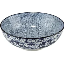 Outlet Gifi Saladier en porcelaine décor blanc et bleu